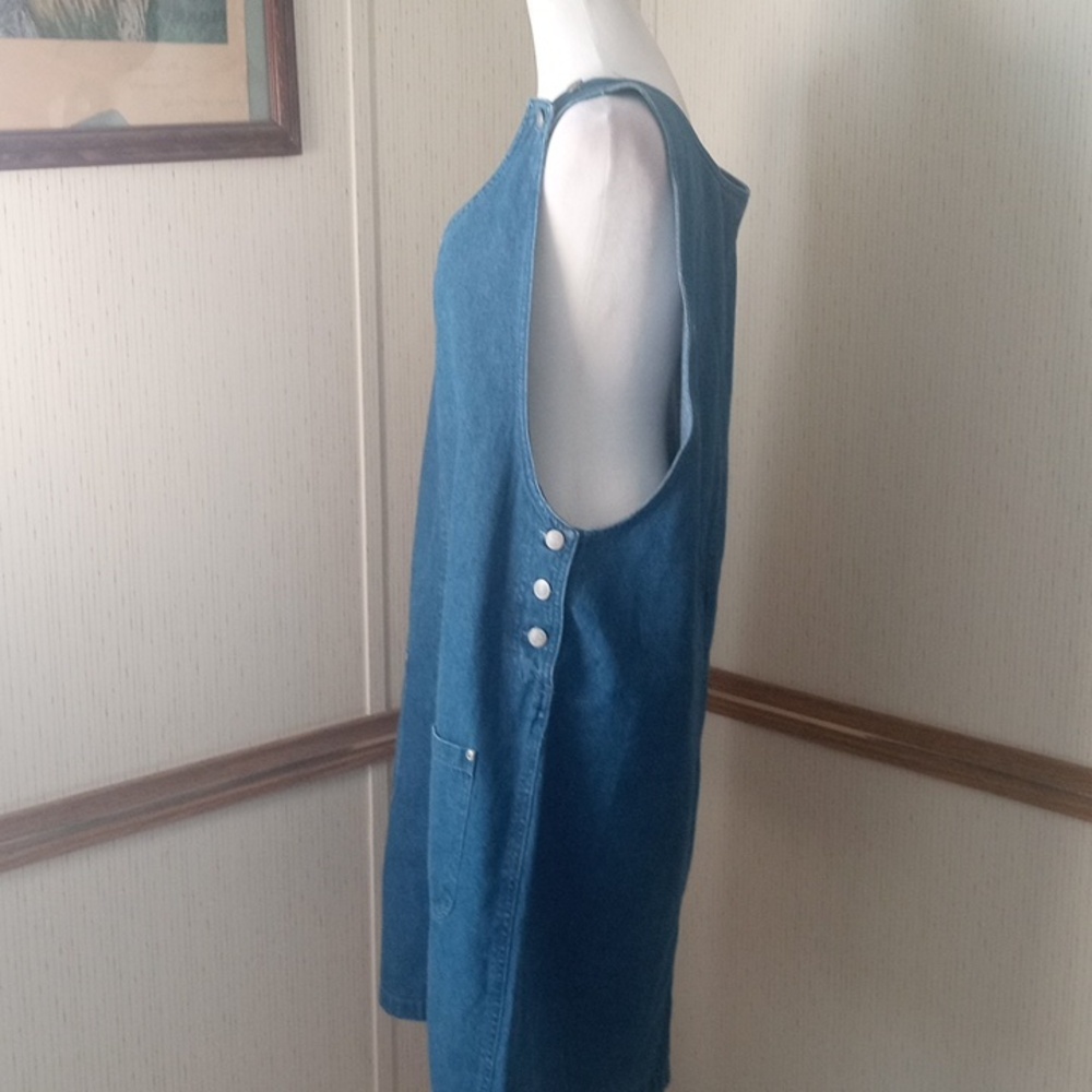 Denim Sleeveless Pinafore Dress - Blue XL,Causal, Comfort, Every Day - Picture 4 of 6